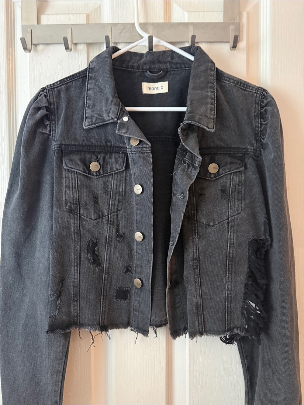 Mono B Black Distressed Cropped Denim Jacket